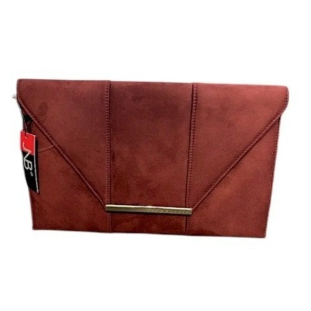 NWT‎ JNB Studio Burgundy Faux Suede Envelope Clutch Chain Shoulder Bag Modern